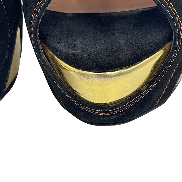 Alaïa Black Suede & Gold Flames Sky High Slingback Pumps W/Colored Stitching 8.5 - Picture 7 of 16